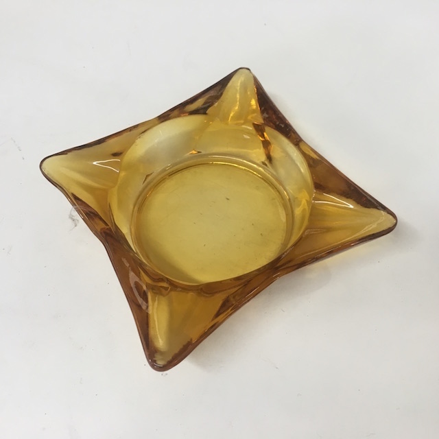 ASHTRAY, Glass - Amber Pointed Square Small